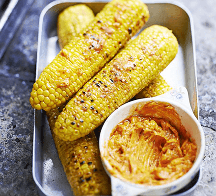 Barbecued corn on the cob