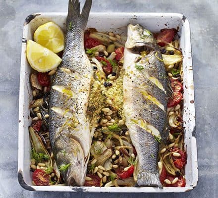 Whole stuffed roast fish with fennel