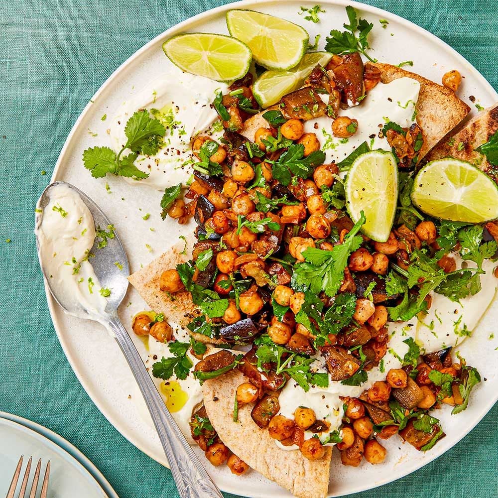 Chipotle chickpeas with aubergine & pitta