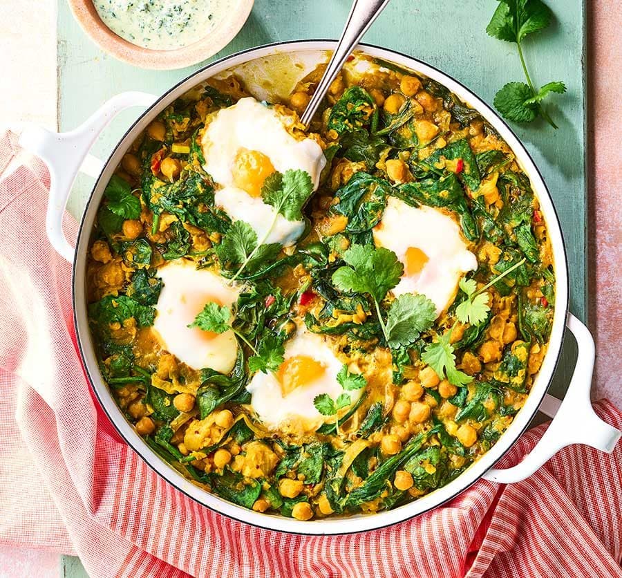 Dhal poached eggs with herby raita