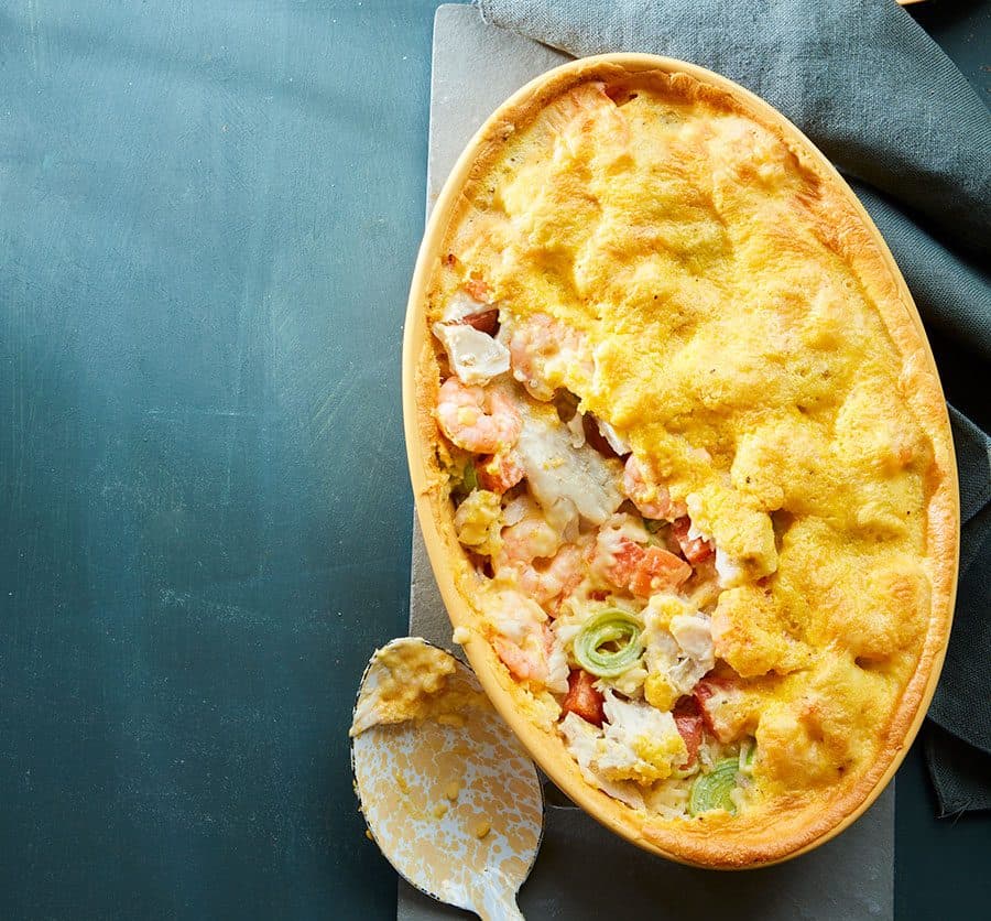 Fish gratin with vegetables & prawns (Gratíneraður fiskur með grænmeti og rækjum)
