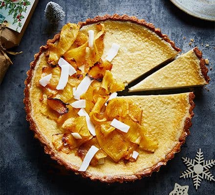 Coconut custard tart with roasted pineapple