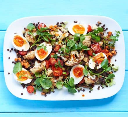Egg & puy lentil salad with tamari & watercress