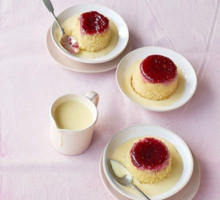 Jam & coconut sponge puddings