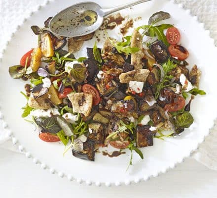 Aubergine & goat’s cheese salad with mint-chilli dressing
