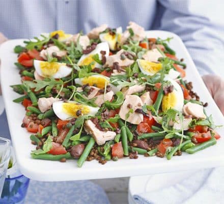Salmon & puy lentil salad with olive dressing