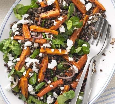 Puy lentil, spiced roast carrot & feta salad