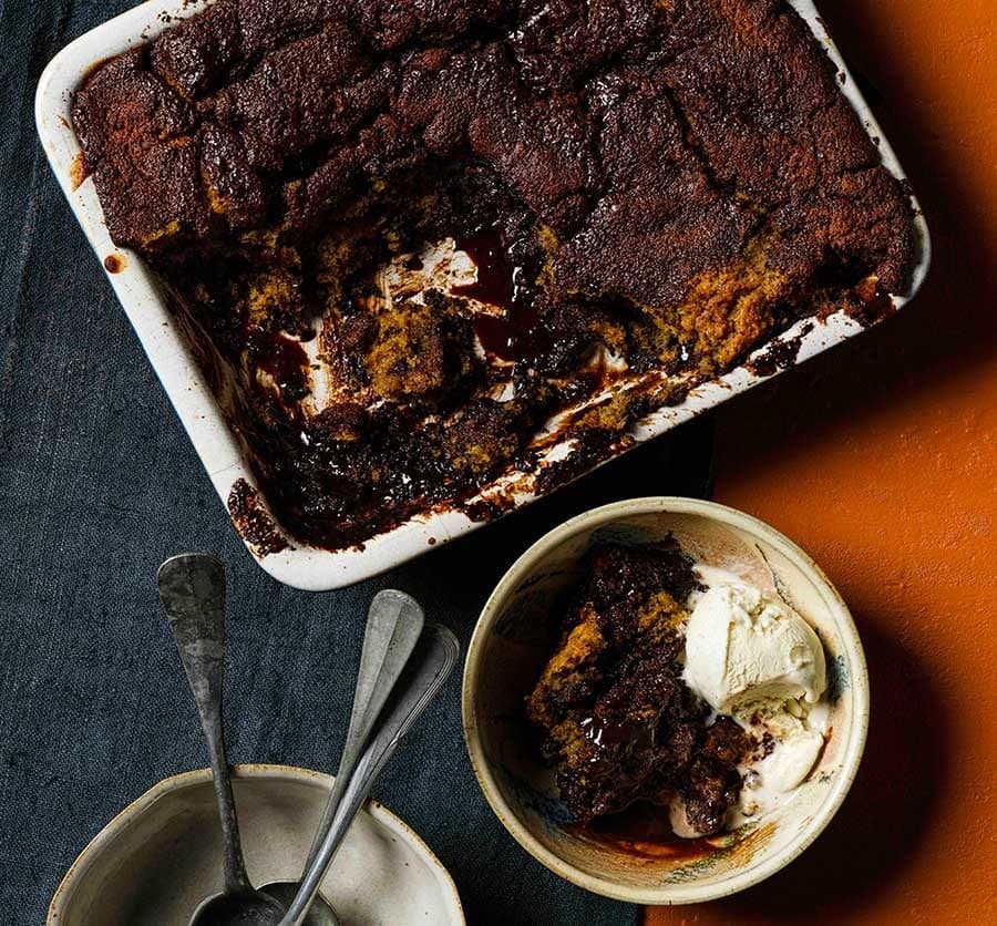 Self-saucing sticky toffee chocolate pudding