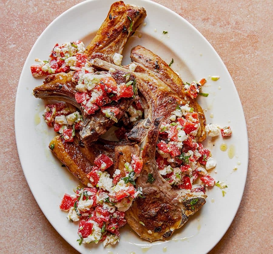 Lamb chops with thyme, chilli & Greek htipiti
