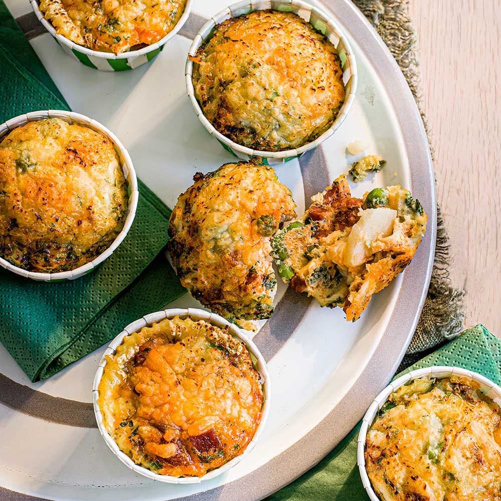 Mini chorizo, pea & potato frittatas