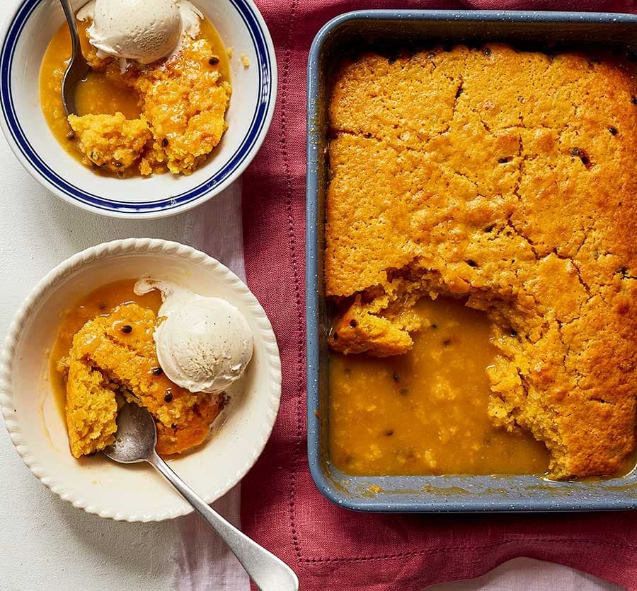 Passion fruit & lemon self-saucing pudding