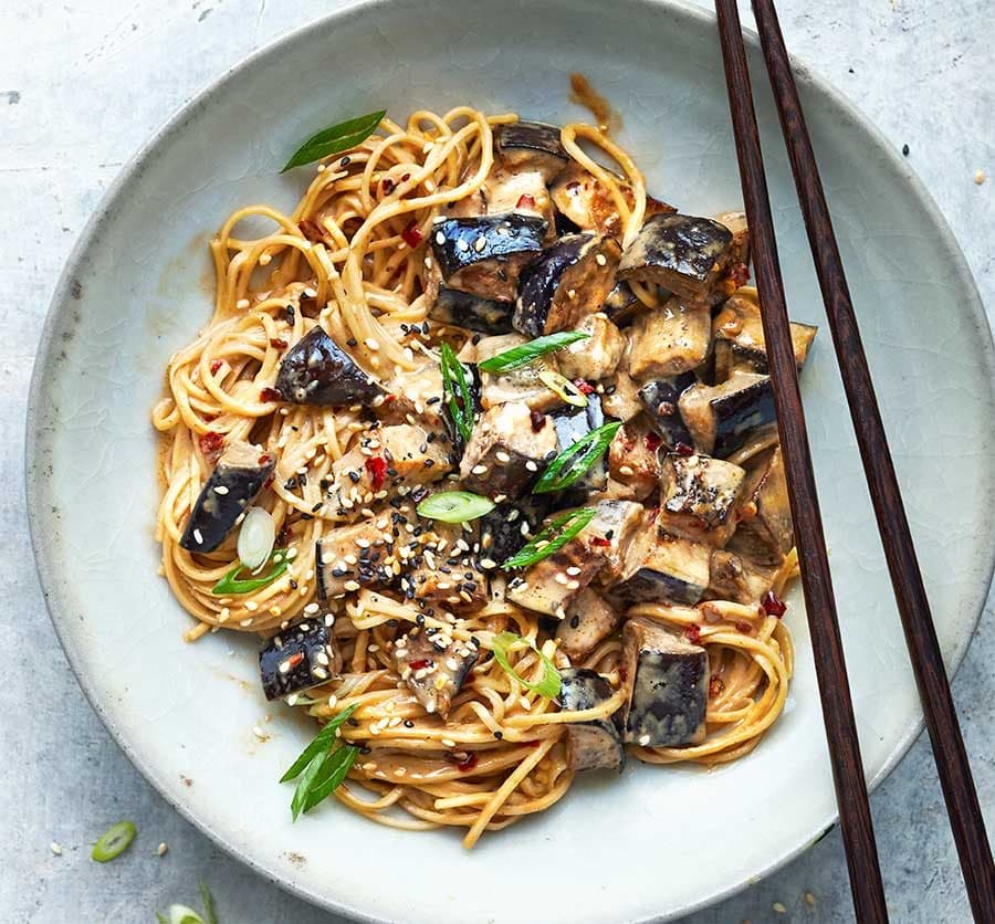 Aubergine & sesame dan-dan-style noodles