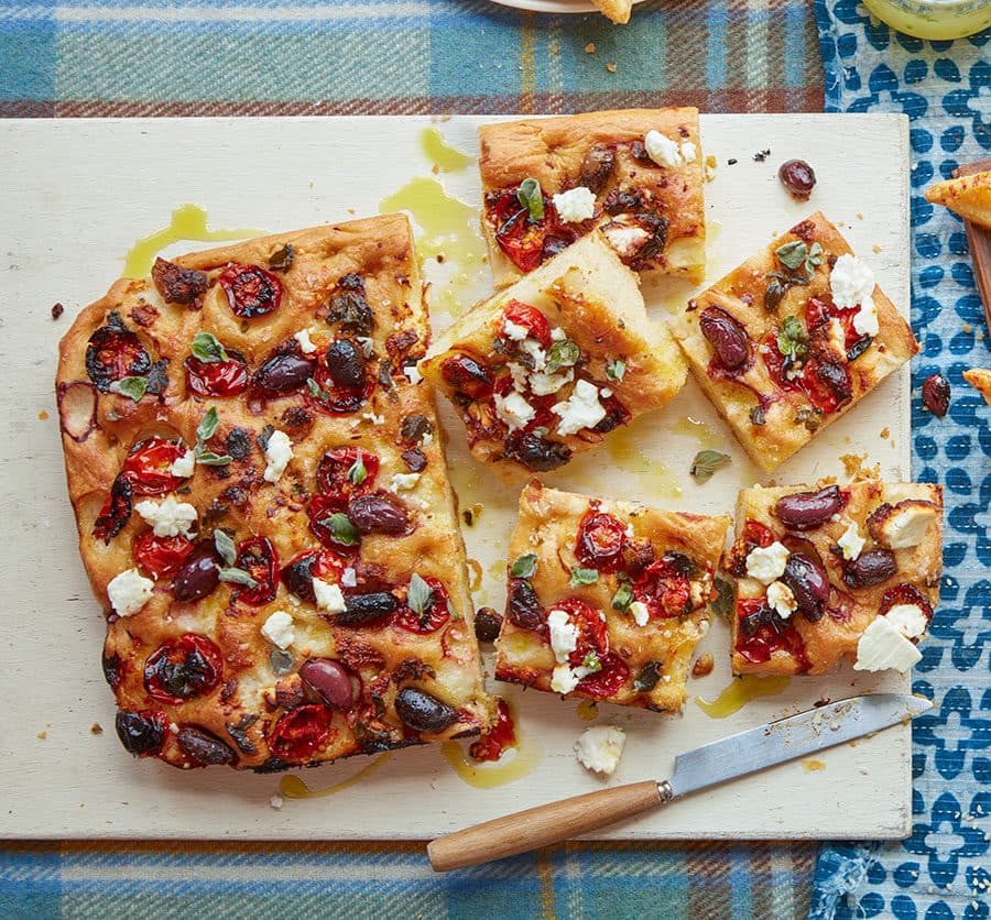 Olive, cherry tomato & feta focaccia