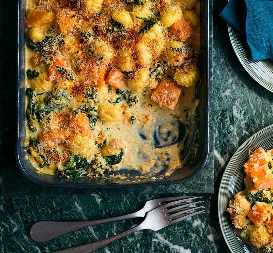 Creamy baked gnocchi with squash & spinach