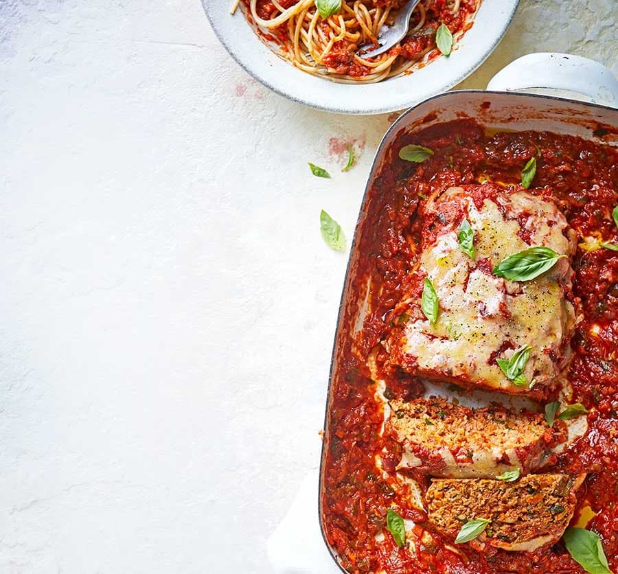 Healthy meatloaf with spaghetti sauce