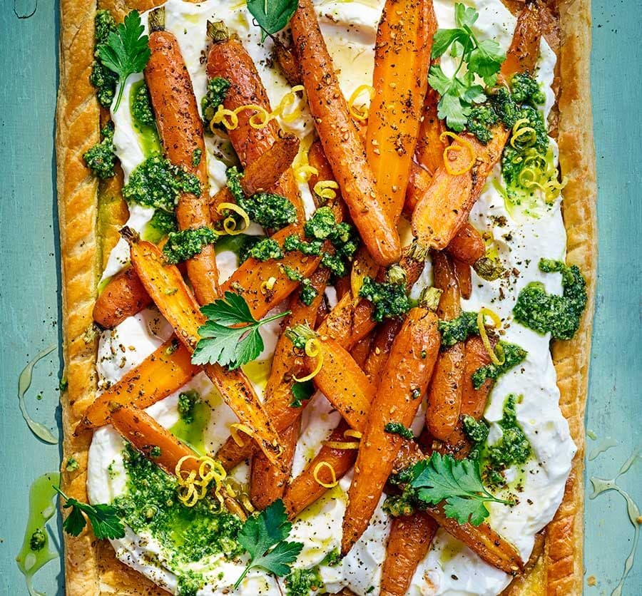 Roasted carrot & whipped feta tart